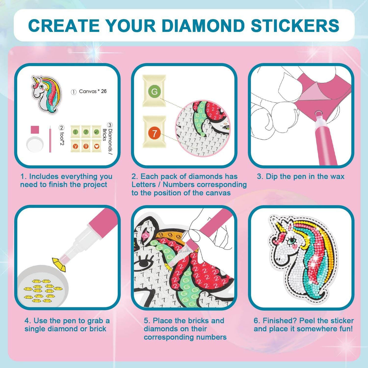 Diamond Painting Stickers for Kids 5D Diamond Painting Stickers Kits for Girls