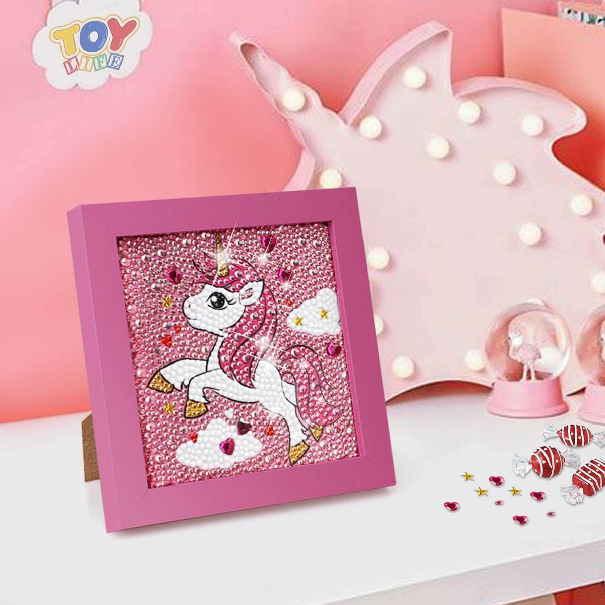  TOY Life 5D Diamond Gems Kits for Kids with Wooden Frame -  Diamond Arts and Crafts for Kids Ages 6-8-10-12 Gem Art Painting Kit -  Unicorn Diamond Dots Painting Kits for