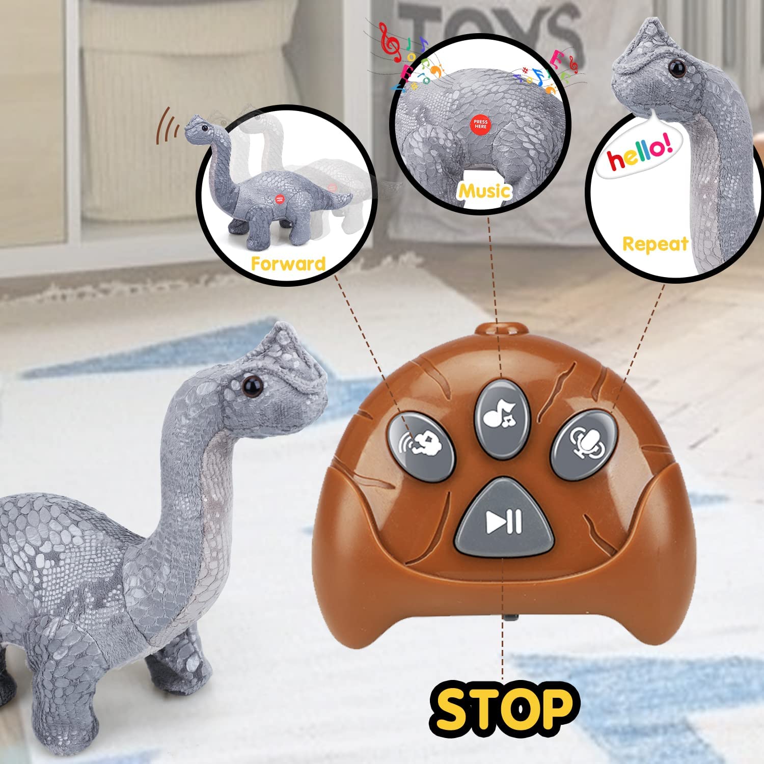 Remote Control Brontosaurus Plush Dinosaur Toys for Kids