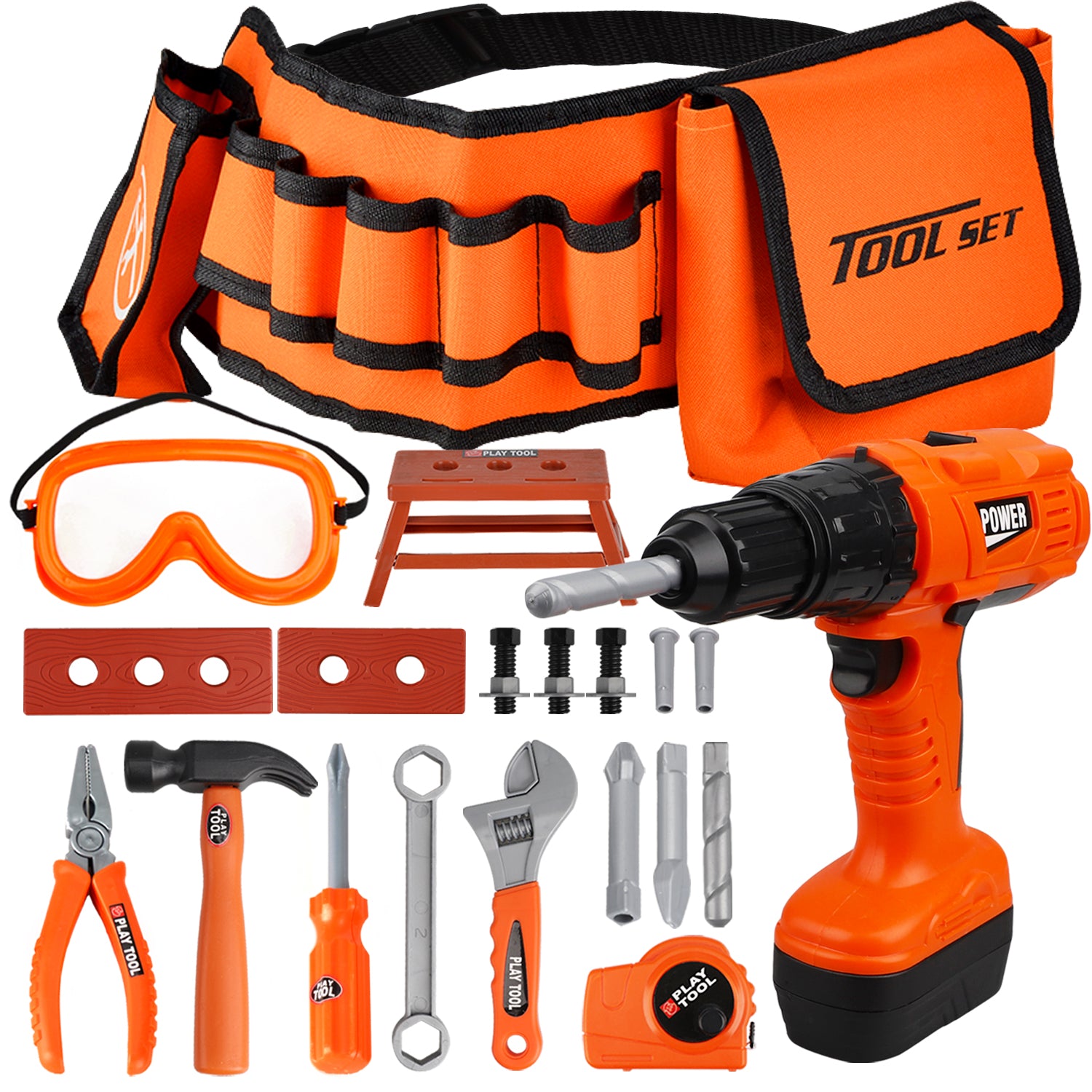 Tool Set with Kids Tool Belt & Electronic Toy Drill