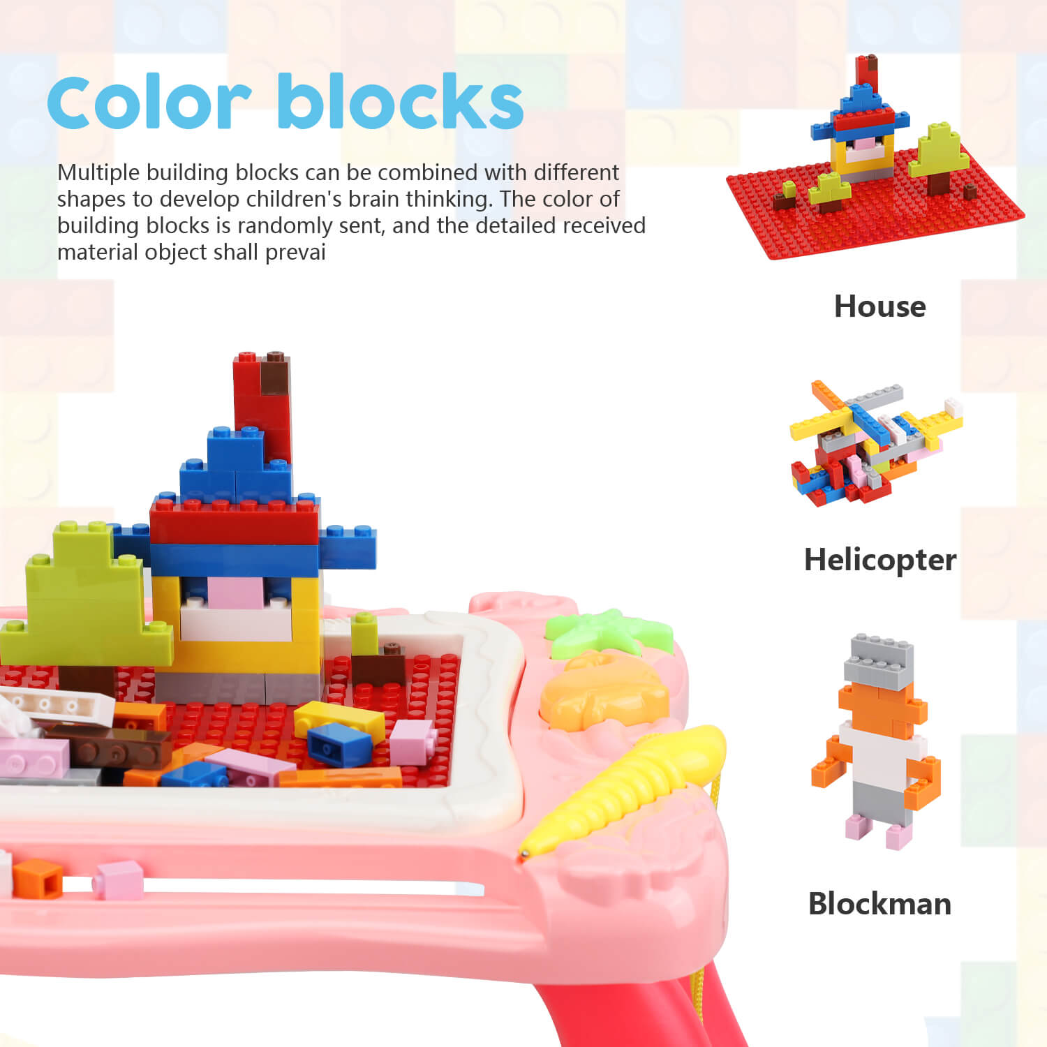 2 in 1 Magnetic Writing Board Building Blocks Kids Activity Table