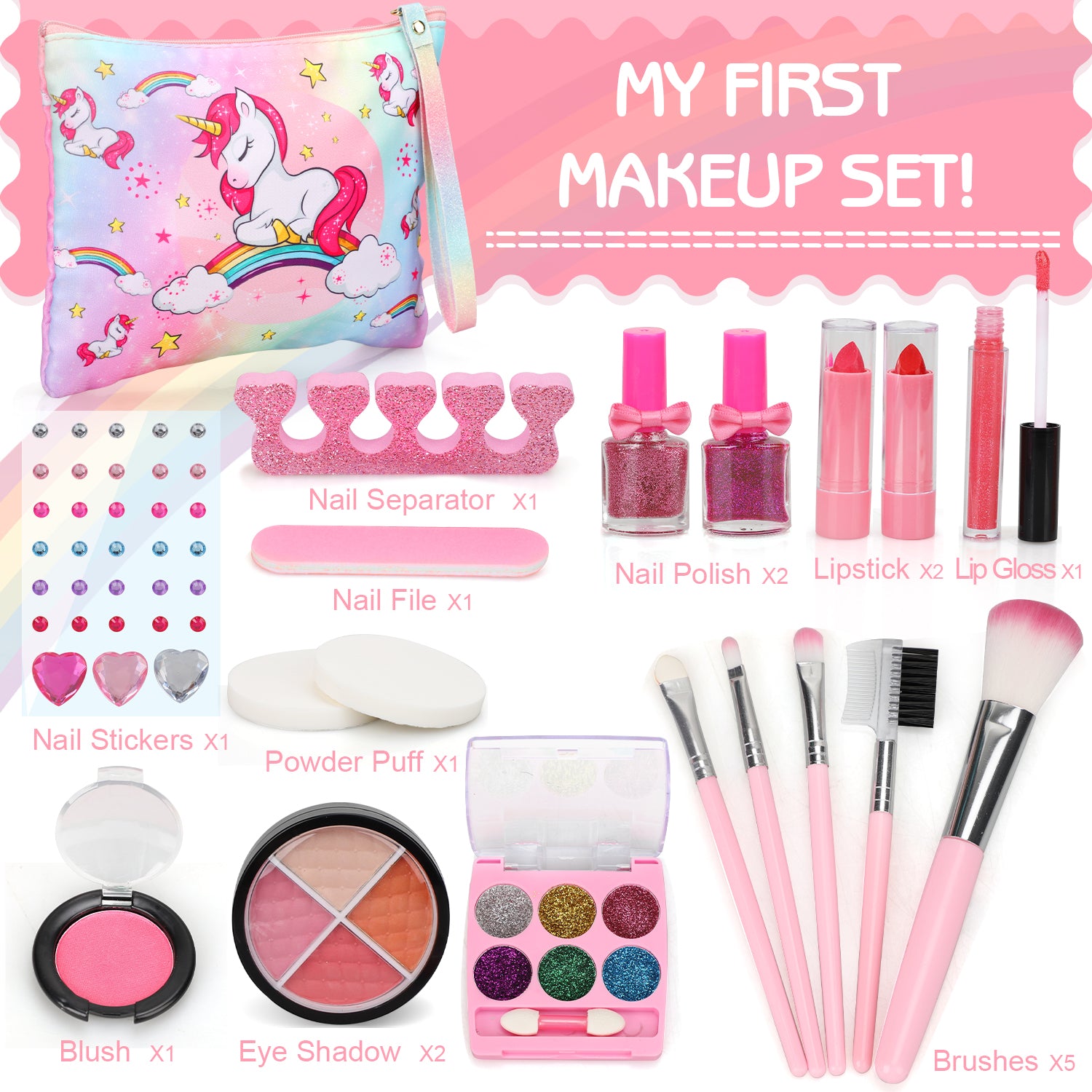 Kids Makeup Sets For Girls, Washable Kids Make Up Kit Girls Toys, Non-toxic  Makeup Set For Little Girls, Childrens Makeup Sets Kids Toys Christmas Bir