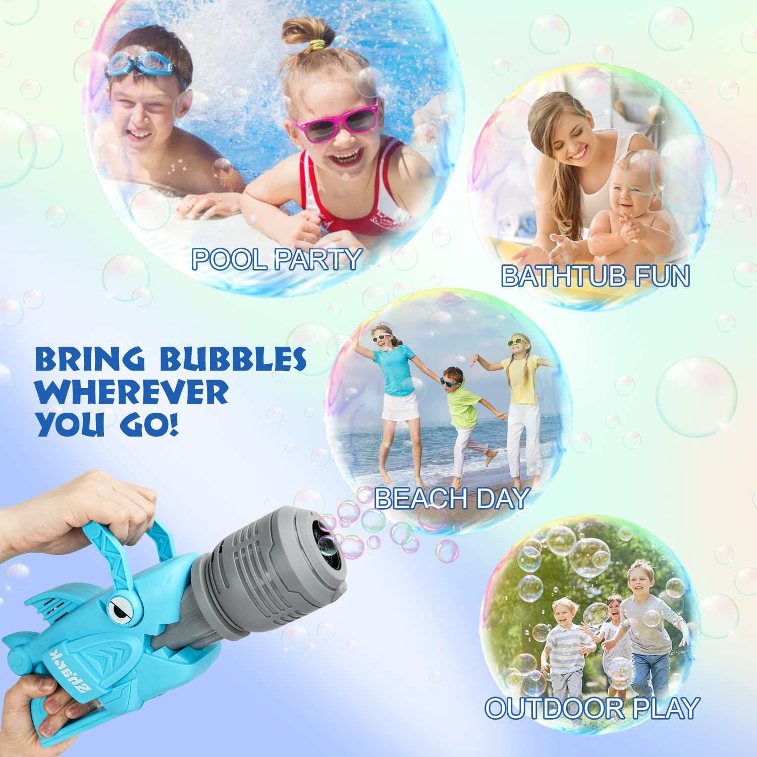 Kids Bath Toys, Bubble Machine, Funnnels, Drencher Ball, Shark
