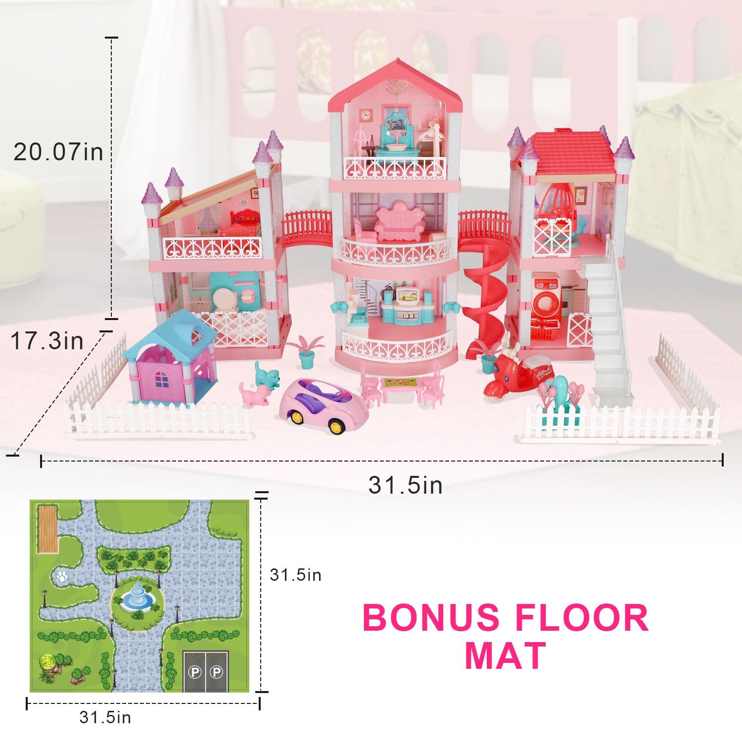 TOY Life Blue Princess Doll House Doll House 3-5 Year Old Girls Doll House  Furniture Dream House Toy for Girls Kids Two Floor Dollhouse, Baby Doll
