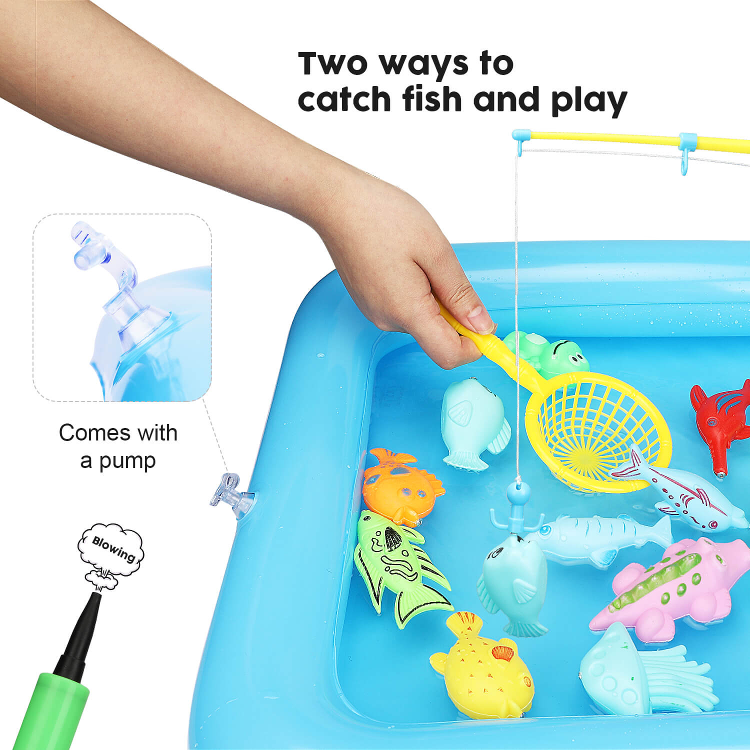 HOTBEST Magnetic Fishing Game Kiddie Toy Water Fishing Poles Working Reels  Nets Colorful Fish